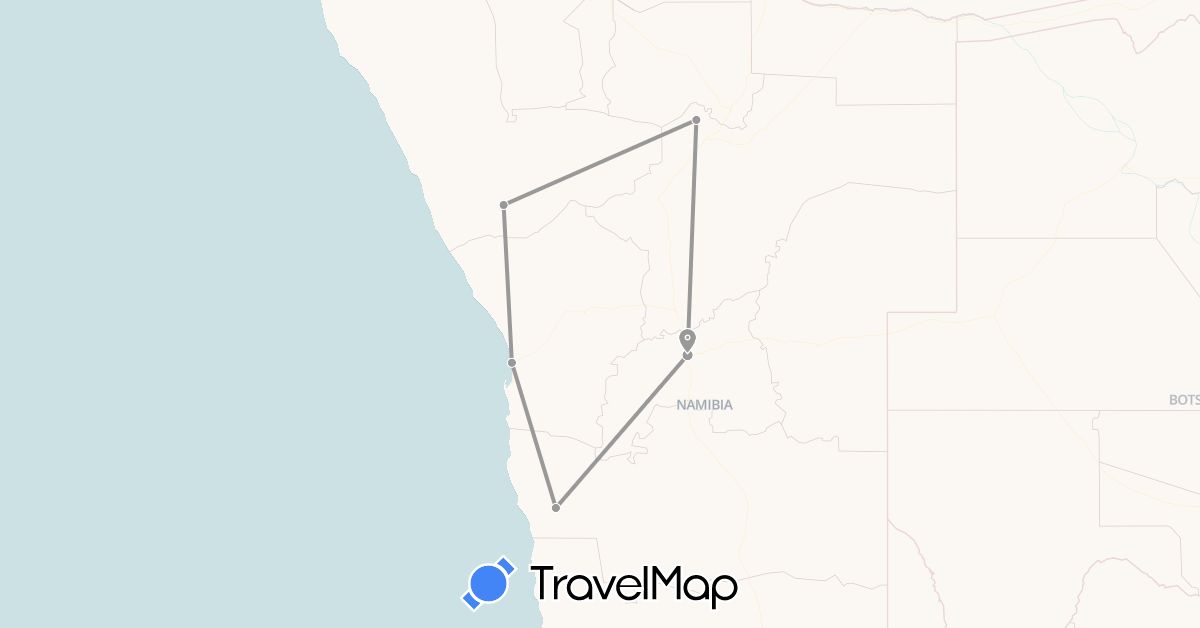 TravelMap itinerary: driving, plane in Namibia (Africa)